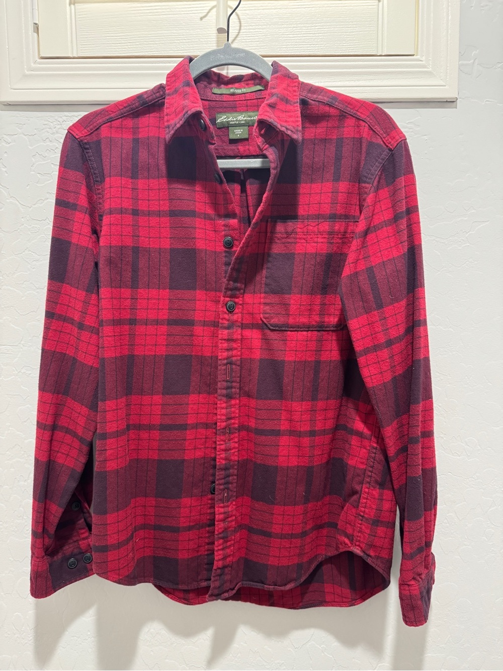 Eddie Bauer Red and Black Plaid Button-Down Shirt